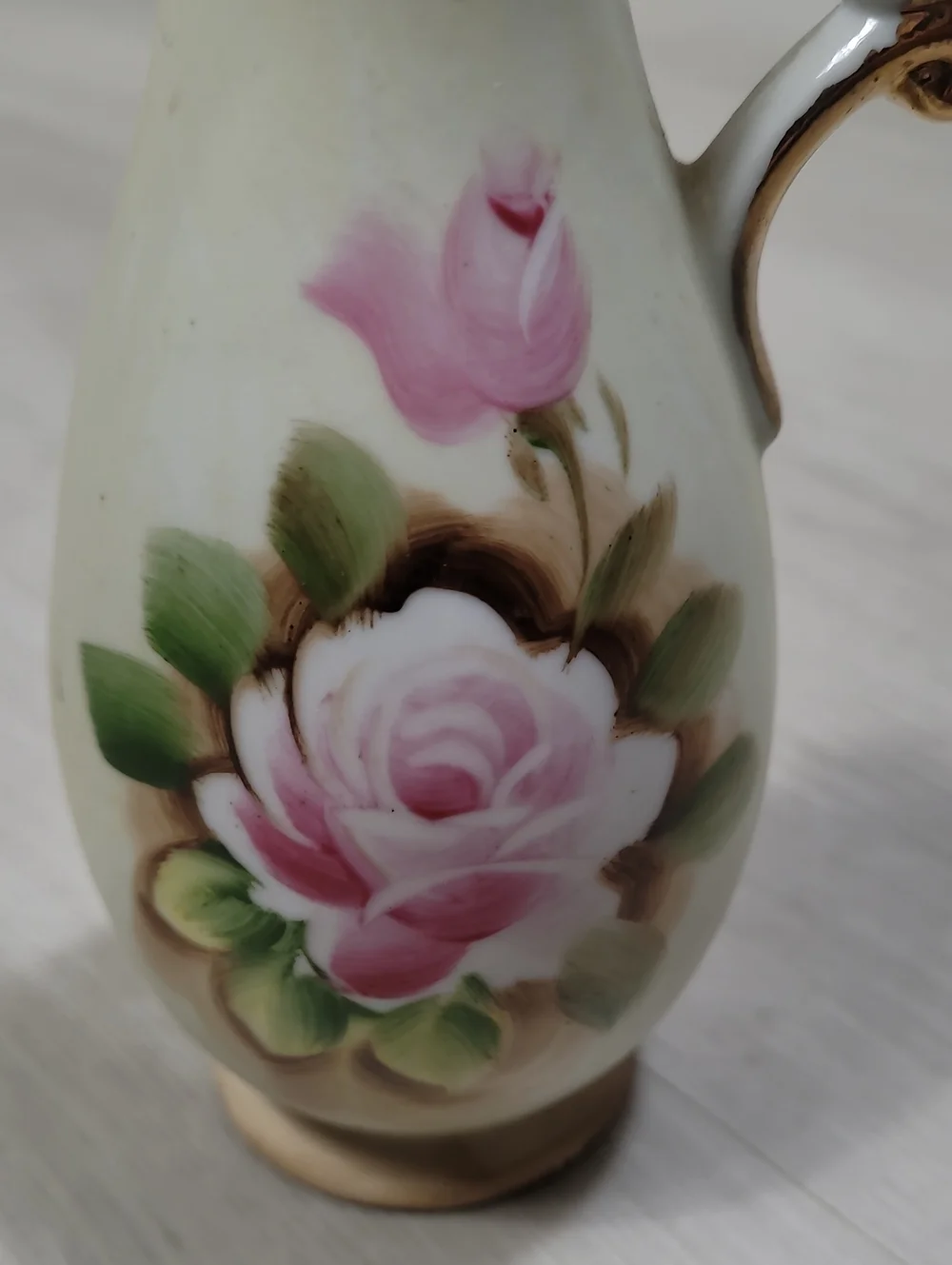 Vintage Lefton China Mini Porcelain Pitcher & Bud Vase Rose Gold Trim
